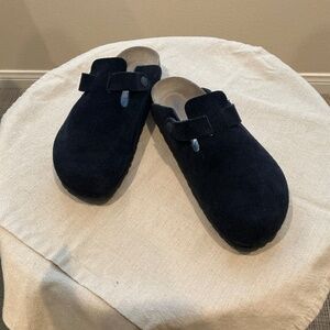 Birkenstock Suede Clogs Navy Blue